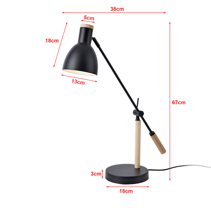 Maatschets lux.pro Tafellamp Watford bureaulamp 67 cm E27 zwart en houtkleurig