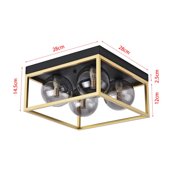 Plafonnier Widnes avec 4 douille G9 métal verre 15 x 28 x 28 cm noir or lux.pro