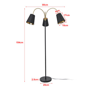 Lampadaire Wycombe avec 3 douille E14 métal polyester hauteur 154 cm noir or lux.pro