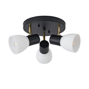 Plafonnier Abbey avec 3 douilles E14 hauteur 12 cm métal verre noir or blanc lux.pro