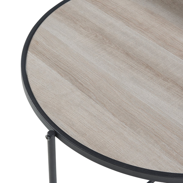 Table d'appoint ronde Fyresdal avec étagère métal MDF 68 x 62 cm noir effet chêne [en.casa]