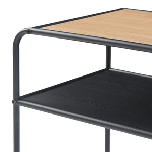 Table d'appoint Krødsherad avec plateau rectangulaire et étagère métal MDF 55 x 51 x 36 cm noir effet chêne [en.casa]