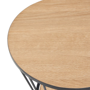 Table d'appoint Fossbergom avec plateau rond et étagère métal MDF 62 x 40 cm noir effet chêne [en.casa]
