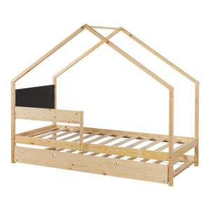 Kinderbed Sodankylä huisbed met onderschuifbed 90x200 cm naturel en zwart [en.casa]