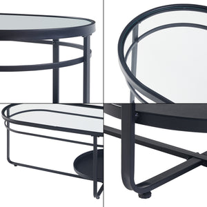 Table basse Kumla avec plateau ovale et étagère métal verre trempé 90 x 43 x 46 cm noir [en.casa]