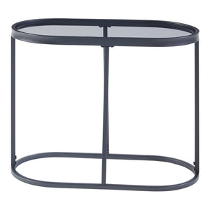 Table basse Luleå avec plateau ovale métal verre trempé 55 x 28 x 45 cm noir [en.casa]