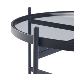 Table basse Lier avec plateau rond en verre trempé de 5 mm métal 61 x 40 cm noir [en.casa]