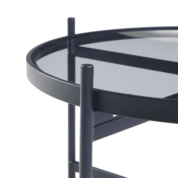 Table basse Lier avec plateau rond en verre trempé de 5 mm métal 61 x 40 cm noir [en.casa]