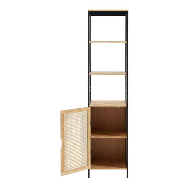 Badkamerkast Tervola kolomkast 172x40x35 cm zwart naturel rotan look [en.casa]