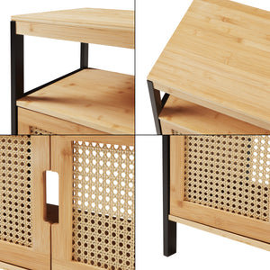 Wastafelonderkast Tervola 60x60x35 cm zwart naturel en rotan look [en.casa]