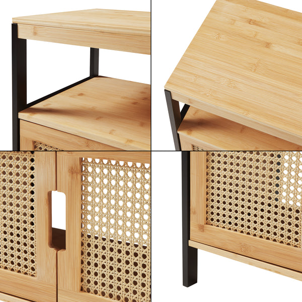 Wastafelonderkast Tervola 60x60x35 cm zwart naturel en rotan look [en.casa]