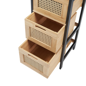 Commode Tervola ladekast 72x30x30 cm zwart naturel en rotan look [en.casa]