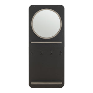 Wandkapstok Helsinge met spiegel en planken 140x59,5x16 cm zwart en houtkleurig [en.casa]