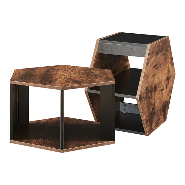 Set de 2 tables basses Molde noir effet noyer [en.casa]