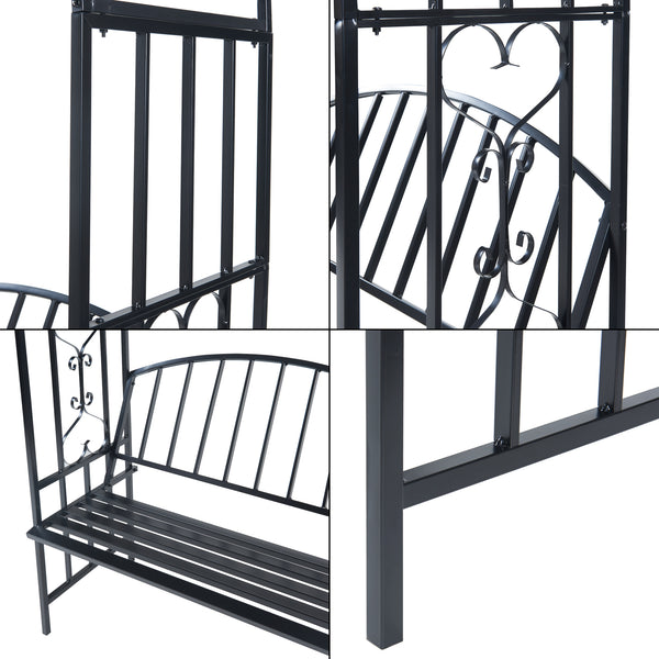 Arche à rosiers avec banc Barile acier 205 x 114 x 55 cm noir casa.pro