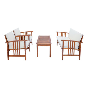 Salon de jardin 4 pièces Brissogne bois d'acacia naturel beige Certifié FSC® [en.casa]