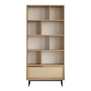 Bibliothèque Kvænangen 176 x 84 x 30 cm effet chêne aspect rotin noir [en.casa]