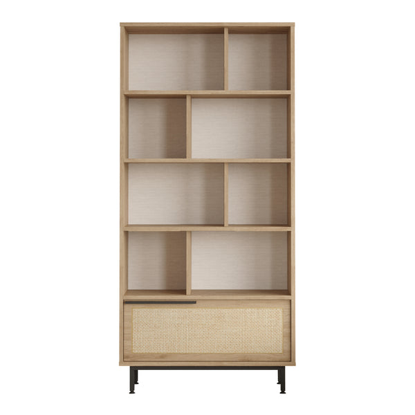 Bibliothèque Kvænangen 176 x 84 x 30 cm effet chêne aspect rotin noir [en.casa]