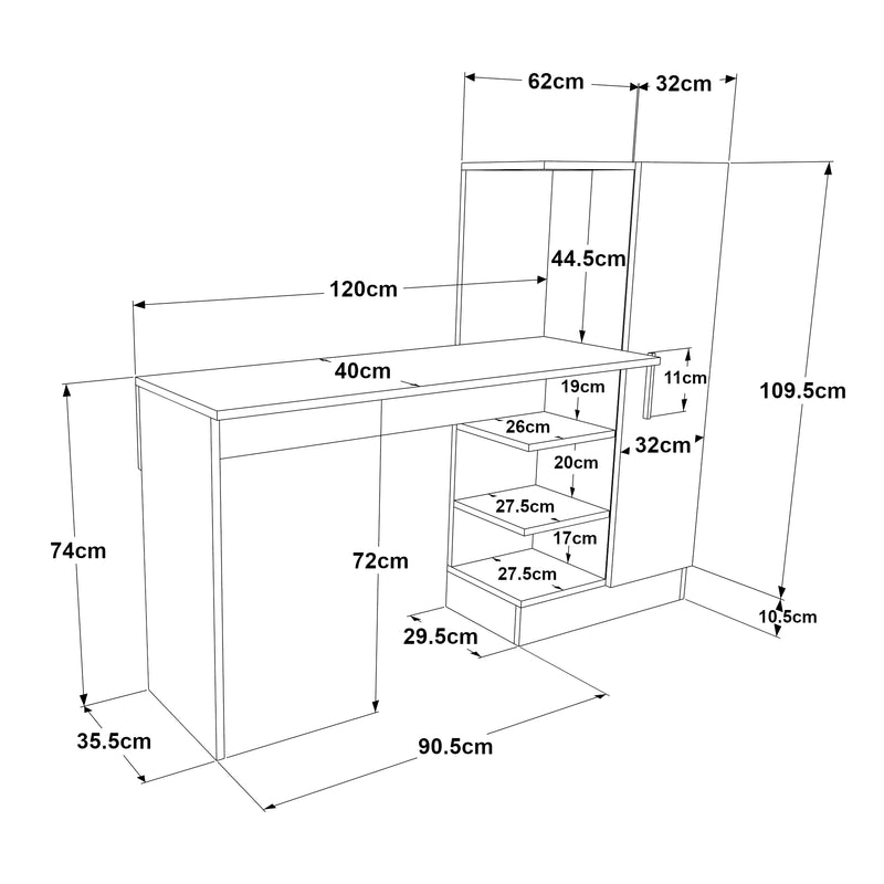 Maatschets Bureau Varhalo 120x152,5x40 cm eikenkleurig en antraciet [en.casa]