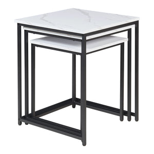 Bijzettafel Trollhättan set van 3 zwart en marmer wit [en.casa]