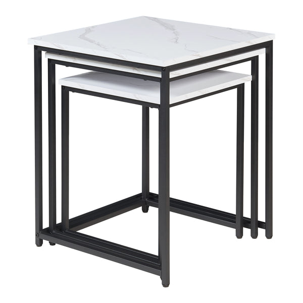 Bijzettafel Trollhättan set van 3 zwart en marmer wit [en.casa]