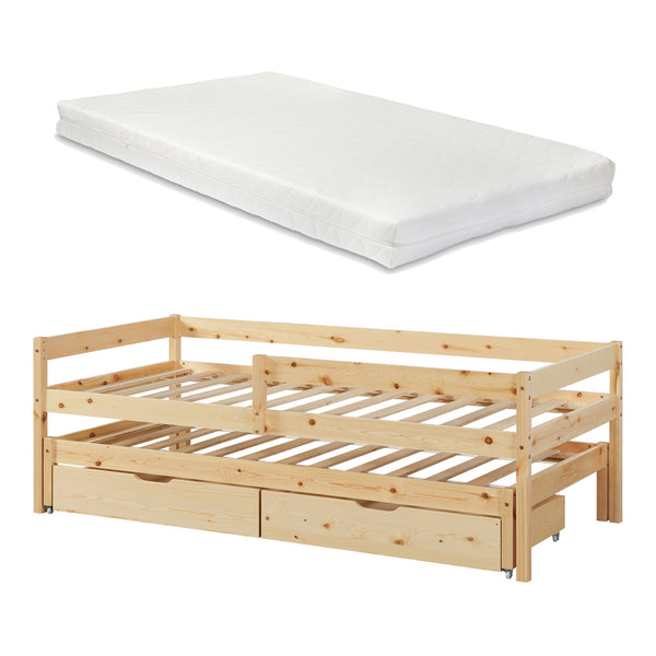 Kinderbed Sonkajärvi met onderschuifbed en matras 90x200 cm naturel [en.casa]