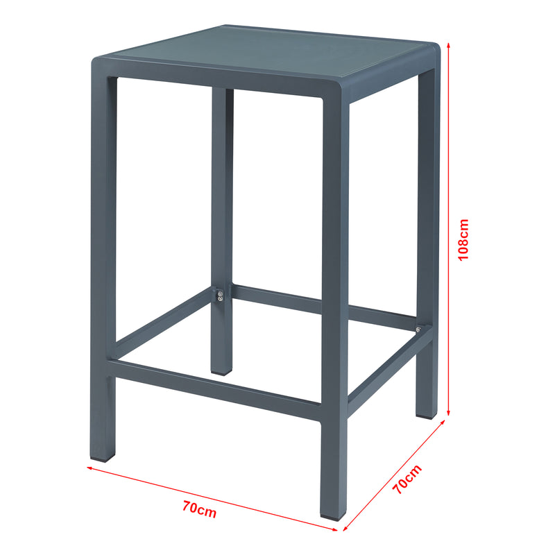 Croquis coté Set de table et 2 tabourets de bar Avise anthracite gris foncé casa.pro