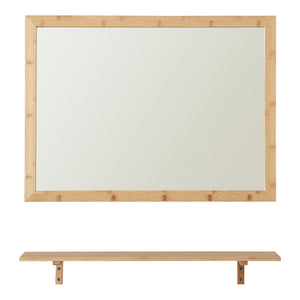 Wandspiegel Boksereys 80x60 cm met plank bamboe naturel [en.casa]