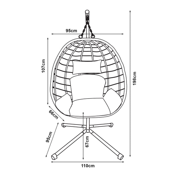Fauteuil suspendu avec support Kandsvas 198 x 110 x 95 cm gris [en.casa]