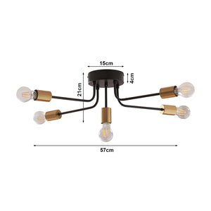 Plafondlamp Benfleet 5-lichts 5xE27 zwart en messing lux.pro
