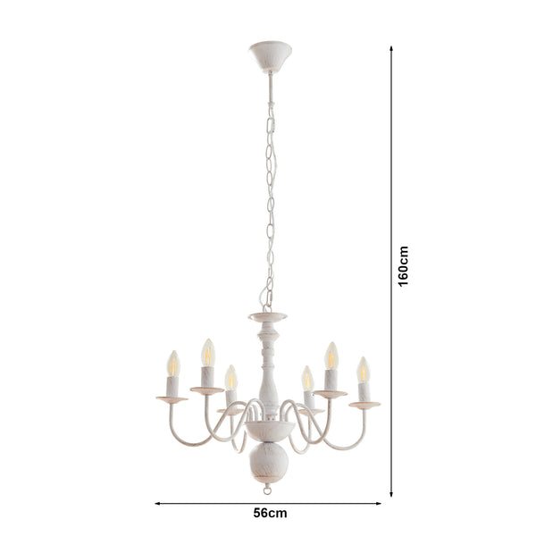 Kroonluchter Berkeley 6-lichts klassiek vintage wit lux.pro