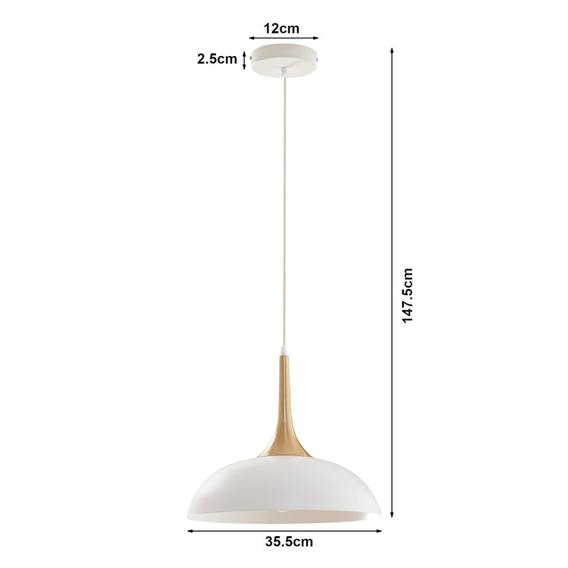 Maatschets Hanglamp Blairgowrie E27 metalen lampenkap wit en messing lux.pro