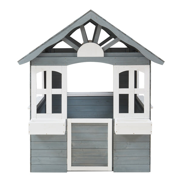 Cabane de jeu d'extérieur Vesa 138 x 120 x 102 cm bois de sapin gris blanc casa.pro