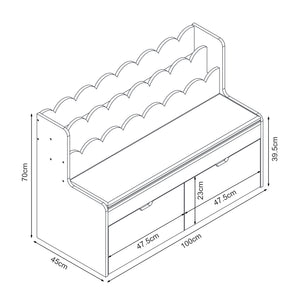 Kindermeubel Vestnes kinderbank met opbergrek en kussen 100x70x45 cm wit en roze [en.casa]