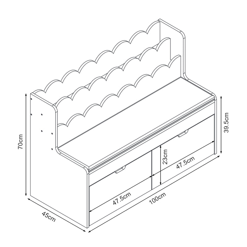 Maatschets Kindermeubel Vestnes kinderbank met opbergrek en kussen 100x70x45 cm wit en roze [en.casa]