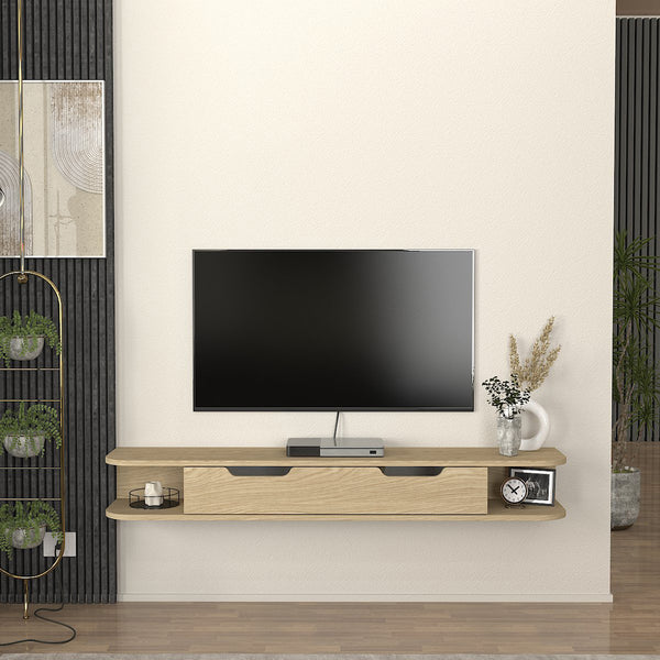 Meuble TV Karjali mural 150 x 30 x 19 cm effet chêne [en.casa] 