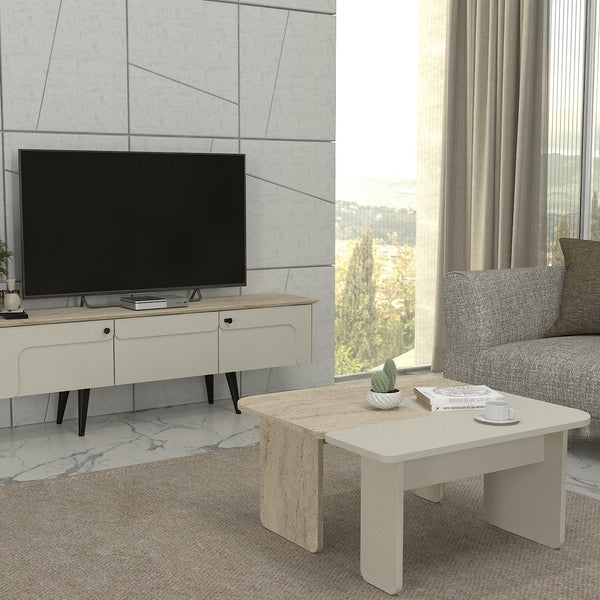 Salontafel Boneksbelt 2-delig travertijn en zandsteen 75x75x38 cm [en.casa] 