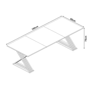 Table à manger Hujaari pour 6 personnes effet marbre blanc / doré [en.casa] 