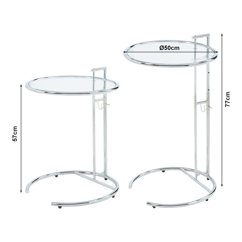 Croquis coté Table d'appoint Stare réglable en hauteur 50 x 57-77 cm transparent / chrome [en.casa] 