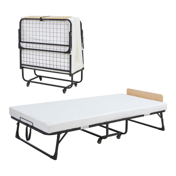 Lit pliant avec matelas en mousse froide Lustendi 90 x 200 cm noir effet chêne [en.casa]