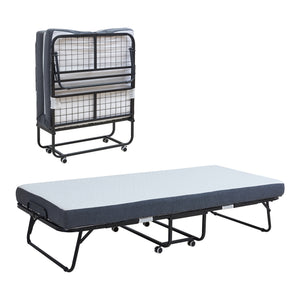 Opklapbed Borjavle 90x200 cm met traagschuim matras zwart grijs en wit [en.casa]