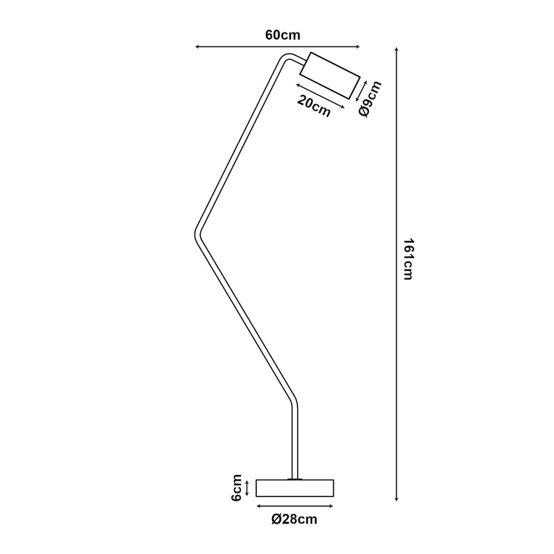 Croquis coté Lampadaire Vatka GU10 métal noir / marbre blanc lux.pro