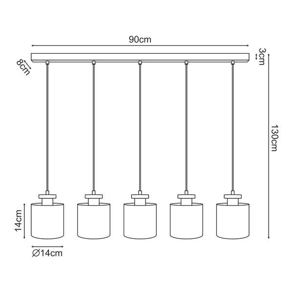 Suspension Posdand 5 x E27 40 W Hauteur max 130 cm noir [lux.pro]