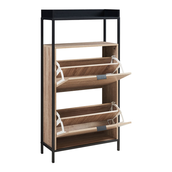 Schoenkast Belana 116x60x24 cm zwart en eikenkleurig [en.casa]