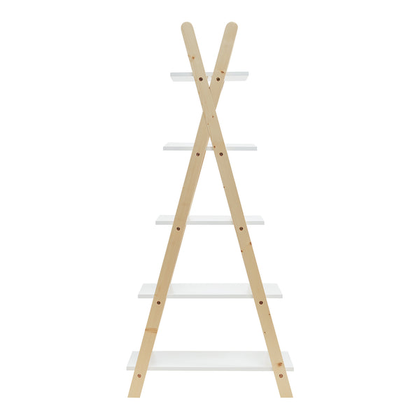 Kinderboekenkast Vanlilu 145x65x32 cm naturel en wit [en.casa]