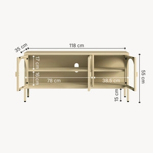 Buffet vitrine Klippestad acier verre 118 x 35 x 55 cm camel [en.casa]
