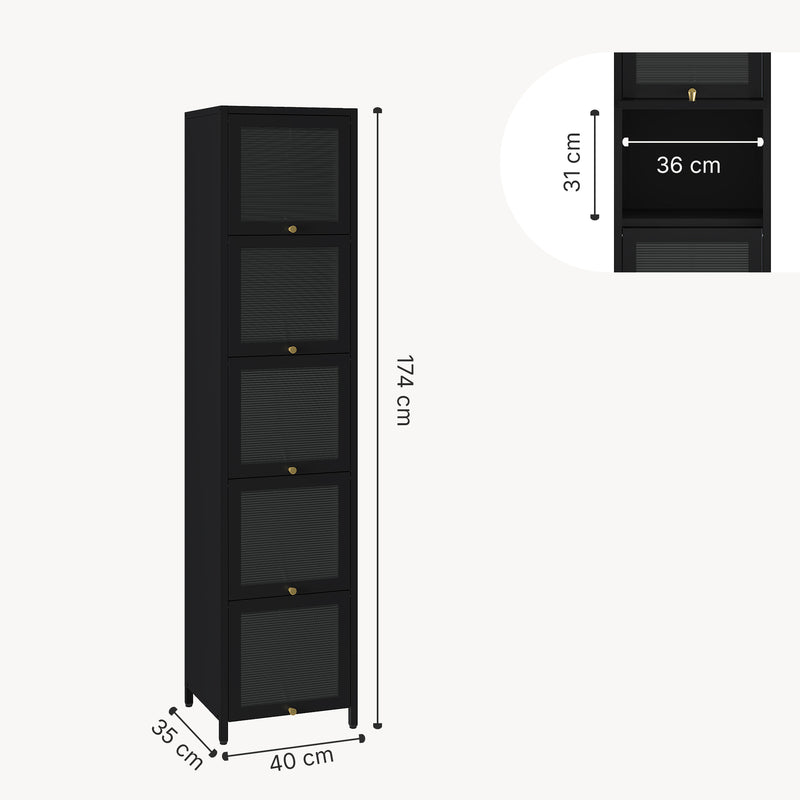Croquis coté Armoire vitrine Ostersund acier 174 x 40 x 35 cm noir [en.casa]