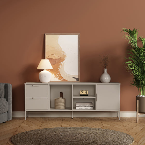 Meuble TV Kliri acier 150 x 35 x 58 cm camel [en.casa]