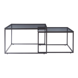 Lot de 2 tables basses Tromlaslo gigognes verre fumé gris [en.casa] 