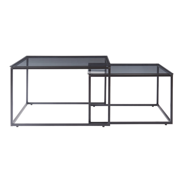 Lot de 2 tables basses Tromlaslo gigognes verre fumé gris [en.casa] 